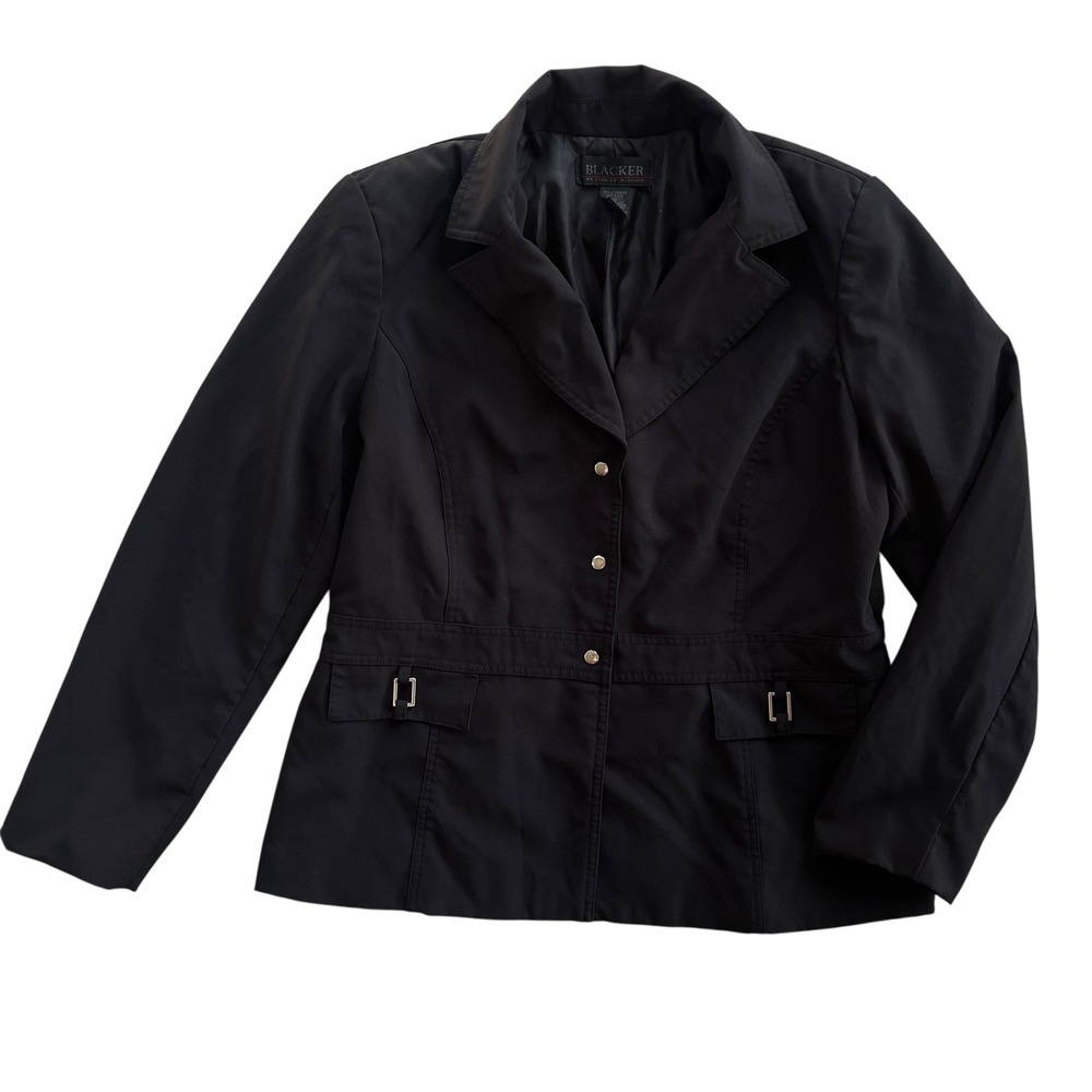 Blacker by Stanley Blacker Womens Size 16 Black Button Snap Blazer Jacket Career